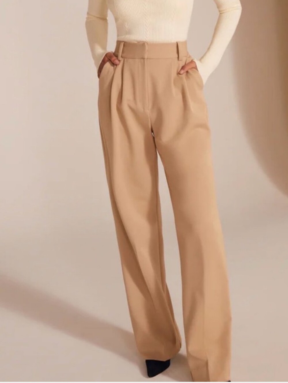 Favorite Daughter The Favorite Pant Beige Wide Leg Pleated Trouser